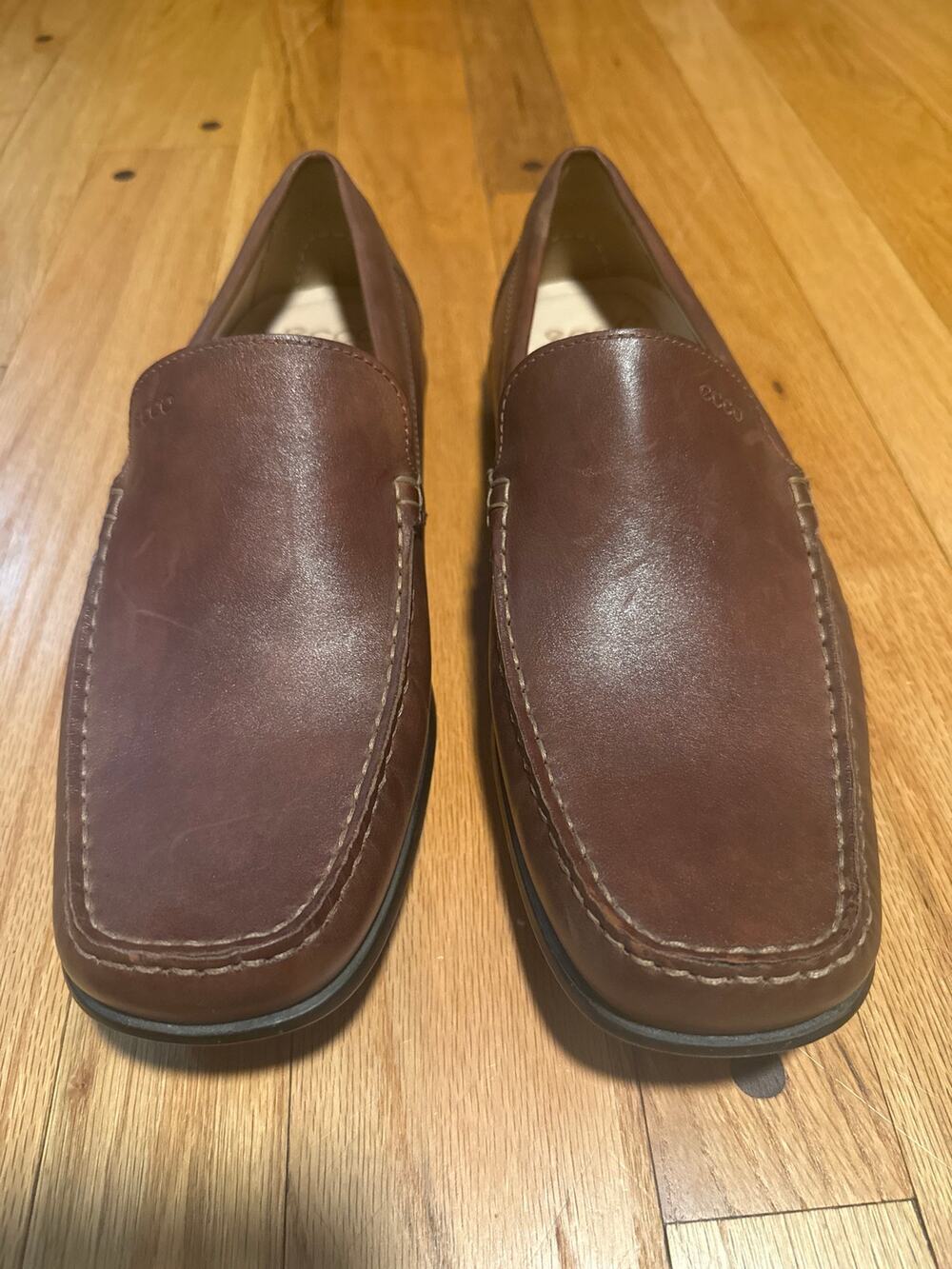 ECCO Men’s Leather Slip On Loafers Brown Comfort Casual Shoes EU 45 US 11.5